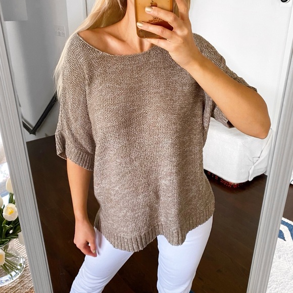 🐚 CASUAL TAN LOOSE FIT KNIT SHORT SLEEVE SWEATER! - Picture 6 of 11